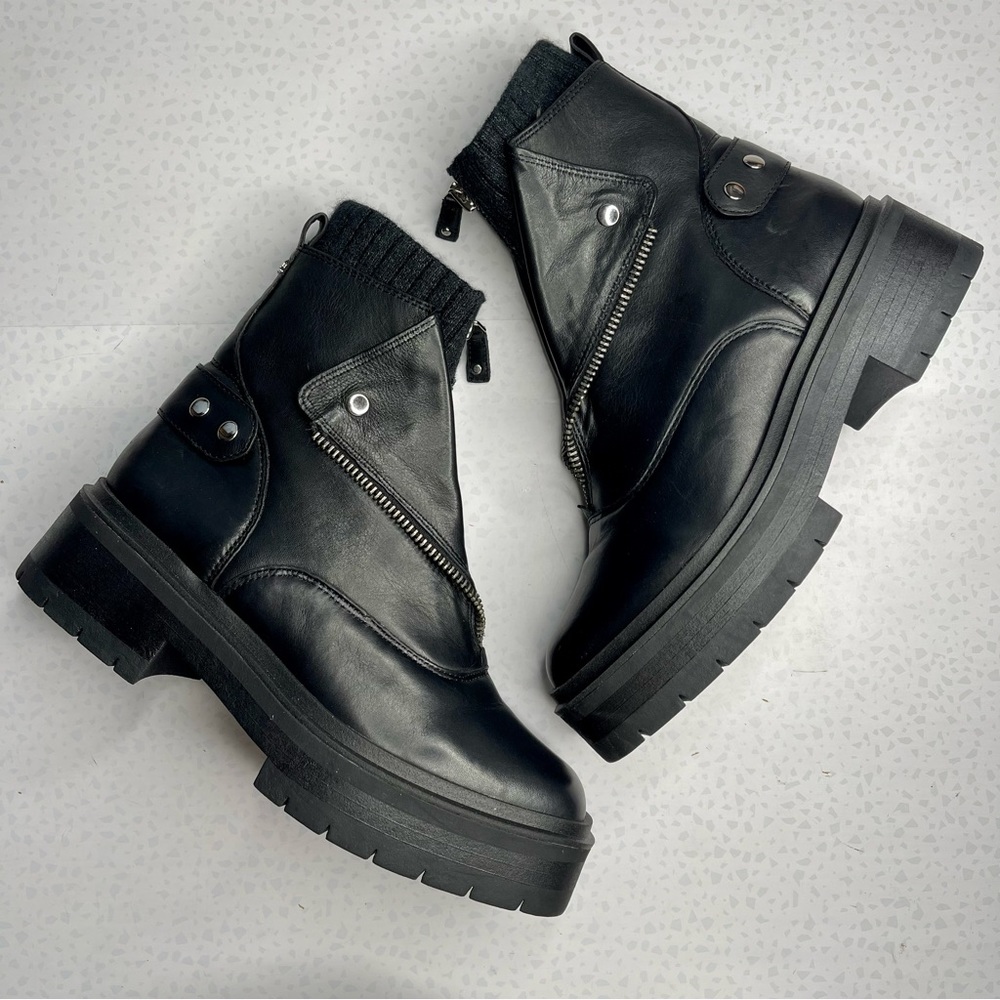 Sam Edelman Black Leather Platform Combat Boots